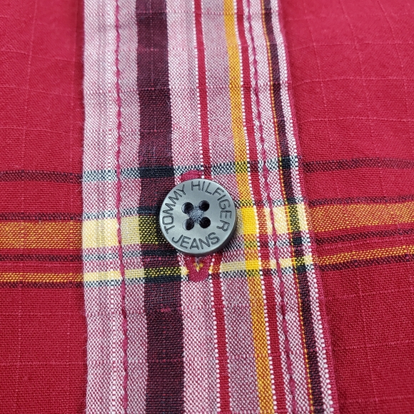 Tommy Hilfiger Jeans Red Plaid Button up Shirt - Picture 6 of 8